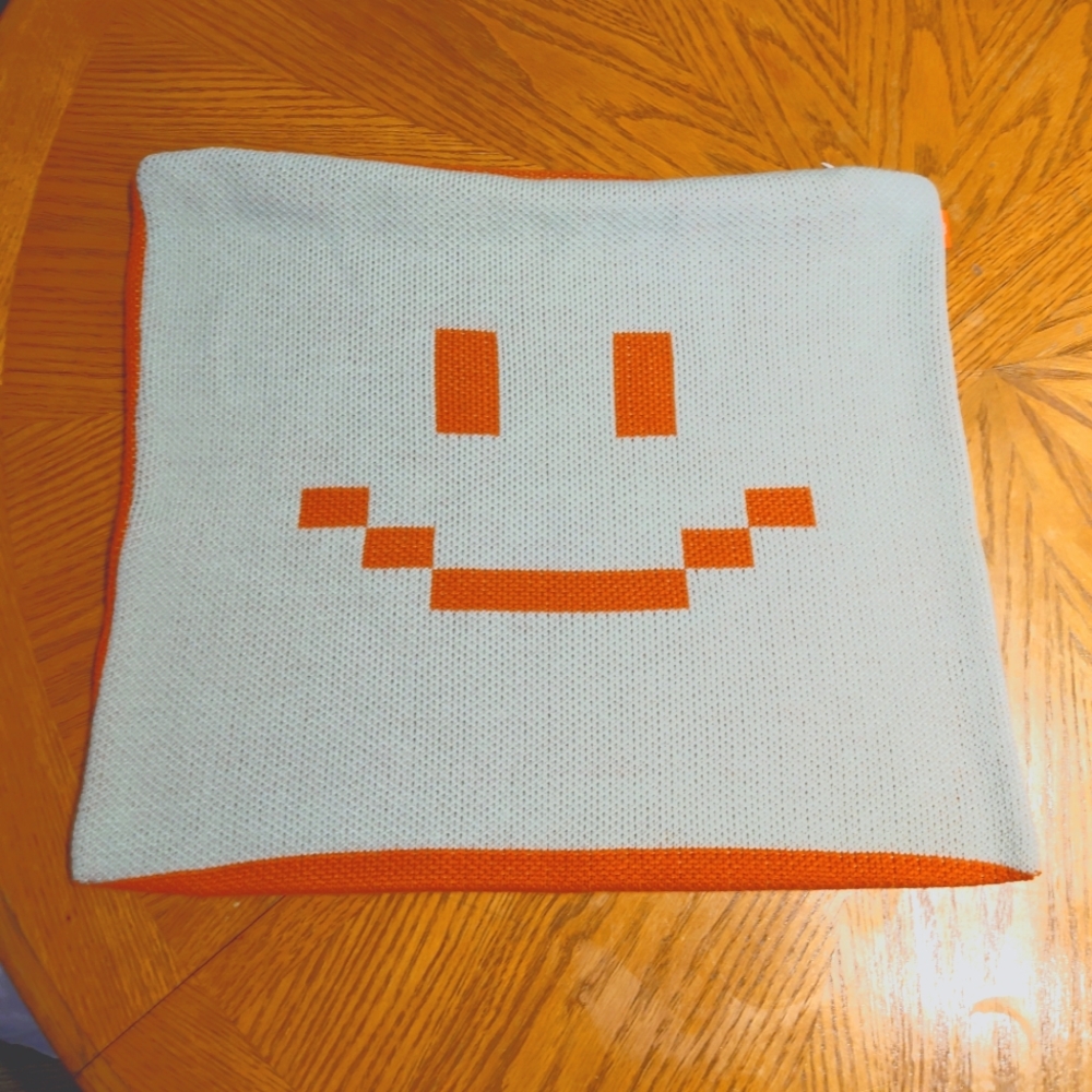 Baggu Smiley Face Knit Couch Pillow Cover
